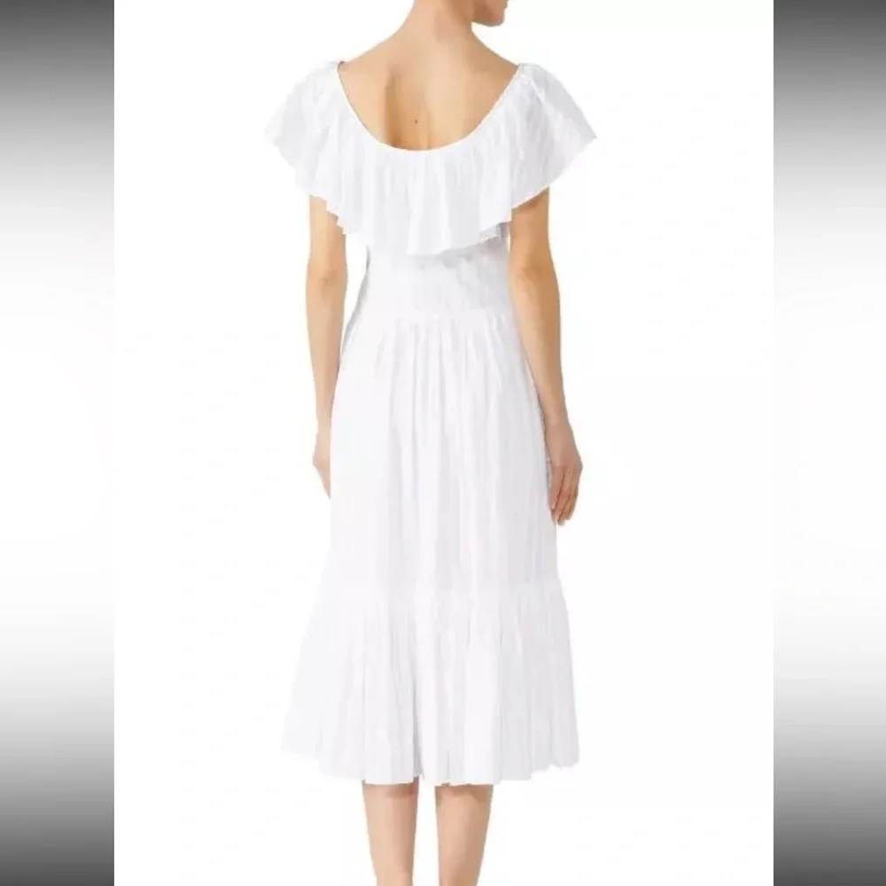 TORY BURCH White Tonal‎ Stripe Cotton Seersucker Dress Size 4